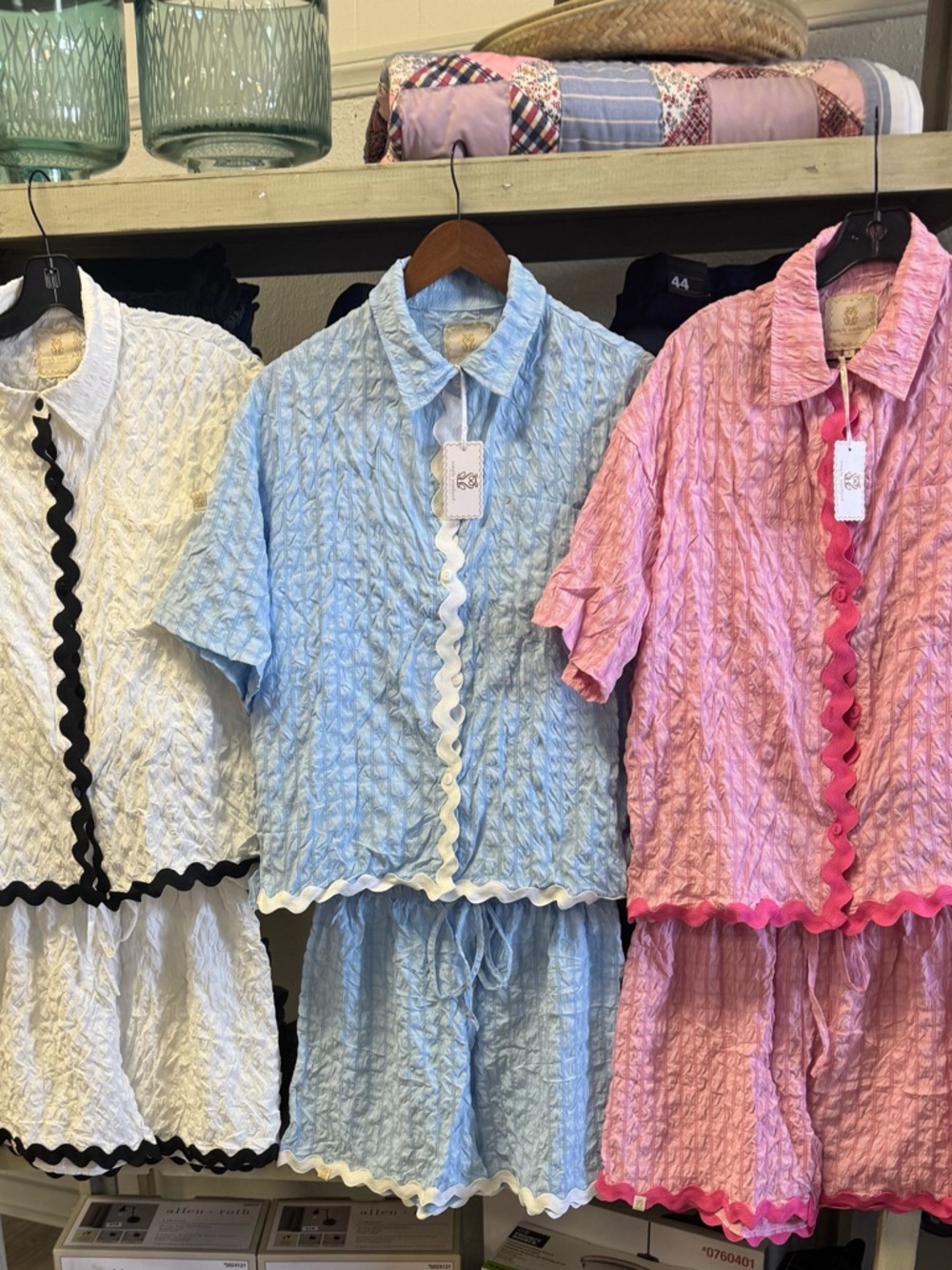Simply Southern Seersucker Short Pajama Set in White,‎ Blue, Pink